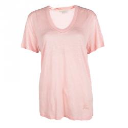 Pre Owned Burberry Brit Coral Pink Linen Knit V-Neck T-Shirt L