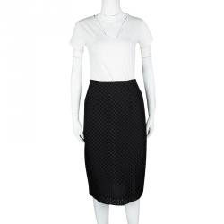 Pre Owned Burberry London Black Circular Textured Pencil Skirt S
