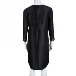 Pre Owned Burberry London Black Embellished Sleeve Detail Shift Dress M