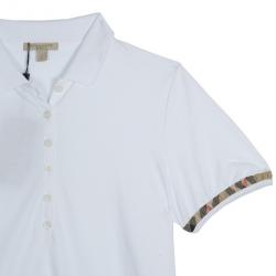 Pre Owned Burberry Brit Cream Checked Cuff Polo Top L