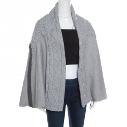 Pre Owned Burberry Grey Melange Cable Knit and Jersey Paneled Poncho ( One Size )