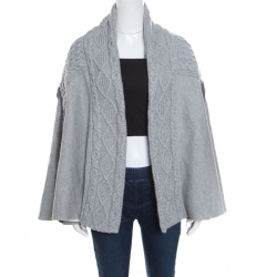 Pre Owned Burberry Grey Melange Cable Knit and Jersey Paneled Poncho ( One Size )