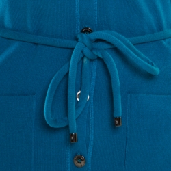 Pre Owned Burberry Kingfisher Blue Silk Belted Button Front Cardigan L