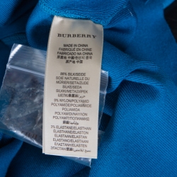 Pre Owned Burberry Kingfisher Blue Silk Belted Button Front Cardigan L