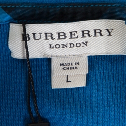 Pre Owned Burberry Kingfisher Blue Silk Belted Button Front Cardigan L