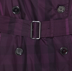 Pre Owned Burberry Brit Plum Purple Novacheck Print Double Breasted Coat L