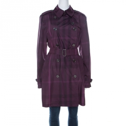 Pre Owned Burberry Brit Plum Purple Novacheck Print Double Breasted Coat L
