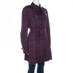 Pre Owned Burberry Brit Plum Purple Novacheck Print Double Breasted Coat L