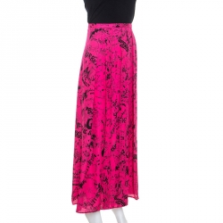 Pre Owned Burberry Pink Doodle Printed Silk Neckar Maxi Skirt L