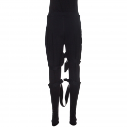 Pre Owned Burberry Black Stretch Jersey Strap Detailed Footed Leggings L
