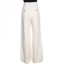 Pre Owned Burberry Off White Linen Cotton Blend Wide Leg Pants M