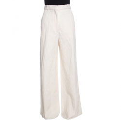 Burberry Off White Linen Cotton Blend Wide Leg Pants M Burberry | TLC