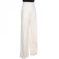 Pre Owned Burberry Off White Linen Cotton Blend Wide Leg Pants M