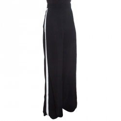 Pre Owned Burberry Monochrome Stretch Crepe Wide Leg High Waist Trousers L