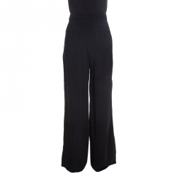 Pre Owned Burberry Monochrome Stretch Crepe Wide Leg High Waist Trousers L