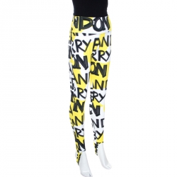 Pre Owned Burberry Yellow Graffiti Logo Print Jersey Stirrup Leggings L
