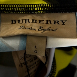 Pre Owned Burberry Yellow Graffiti Logo Print Jersey Stirrup Leggings L