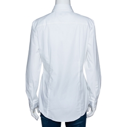 Pre Owned قميص بربري بأكمام طويلة قطن مرن أبيض مقاس وسط (ميديوم)