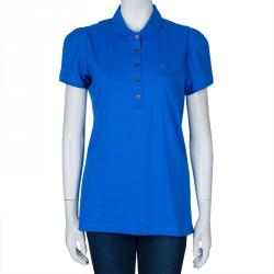مملوكة مسبقًا Burberry Blue Peter Pan Collar Polo T-Shirt XL
