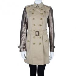 Pre Owned Burberry Taupe Metallic Trench Coat S