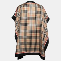 Pre Owned Burberry Archive Beige Vintage Check Silk Cape OS