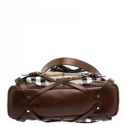 Pre Owned Burberry Brown House Check Canvas Medium Bridle Gosford Hobo