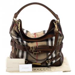 Pre Owned Burberry Brown House Check Canvas Medium Bridle Gosford Hobo