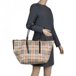 Pre Owned Burberry Brown Haymarket Check PVC Medium Salisbury Tote