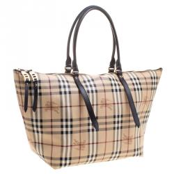 Pre Owned Burberry Brown Haymarket Check PVC Medium Salisbury Tote