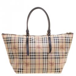 Pre Owned Burberry Brown Haymarket Check PVC Medium Salisbury Tote