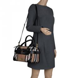 Pre Owned Burberry Black House Check Fabric Bridle Chester Bowling Bag