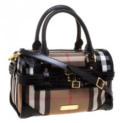 Pre Owned Burberry Black House Check Fabric Bridle Chester Bowling Bag