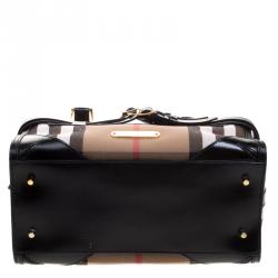Pre Owned Burberry Black House Check Fabric Bridle Chester Bowling Bag