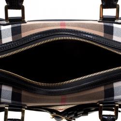 Pre Owned Burberry Black House Check Fabric Bridle Chester Bowling Bag