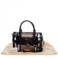 Pre Owned Burberry Black House Check Fabric Bridle Chester Bowling Bag