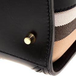 Pre Owned Burberry Black House Check Fabric Bridle Chester Bowling Bag