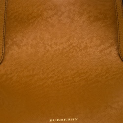 Pre Owned Burberry Tan/Beige Leather and House Check Fabric Small Canterbury Tote