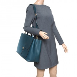 Pre Owned Burberry Dark Teal Leather Large Saddle Tote