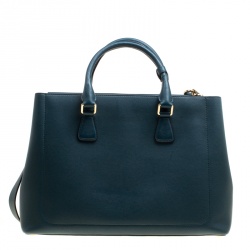 Pre Owned Burberry Dark Teal Leather Large Saddle Tote