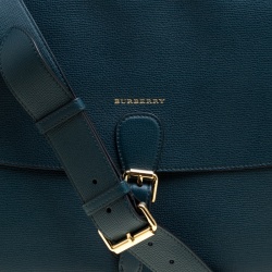 Pre Owned Burberry Dark Teal Leather Large Saddle Tote