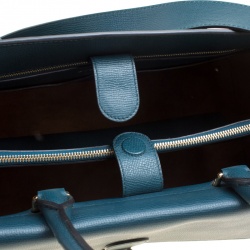 Pre Owned Burberry Dark Teal Leather Large Saddle Tote