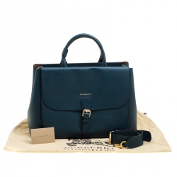 Pre Owned Burberry Dark Teal Leather Large Saddle Tote