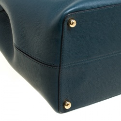Pre Owned Burberry Dark Teal Leather Large Saddle Tote