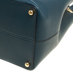 Pre Owned Burberry Dark Teal Leather Large Saddle Tote