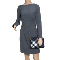 Pre Owned Burberry Navy Blue Smoked Check Nylon Large Pouch