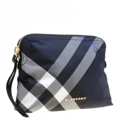 Pre Owned Burberry Navy Blue Smoked Check Nylon Large Pouch