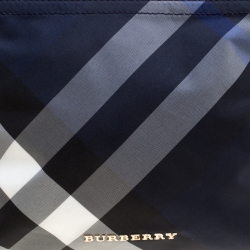 Pre Owned Burberry Navy Blue Smoked Check Nylon Large Pouch