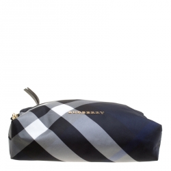 Pre Owned Burberry Navy Blue Smoked Check Nylon Large Pouch