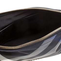 Pre Owned Burberry Navy Blue Smoked Check Nylon Large Pouch