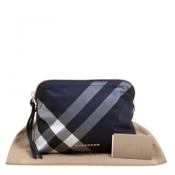 Pre Owned Burberry Navy Blue Smoked Check Nylon Large Pouch
